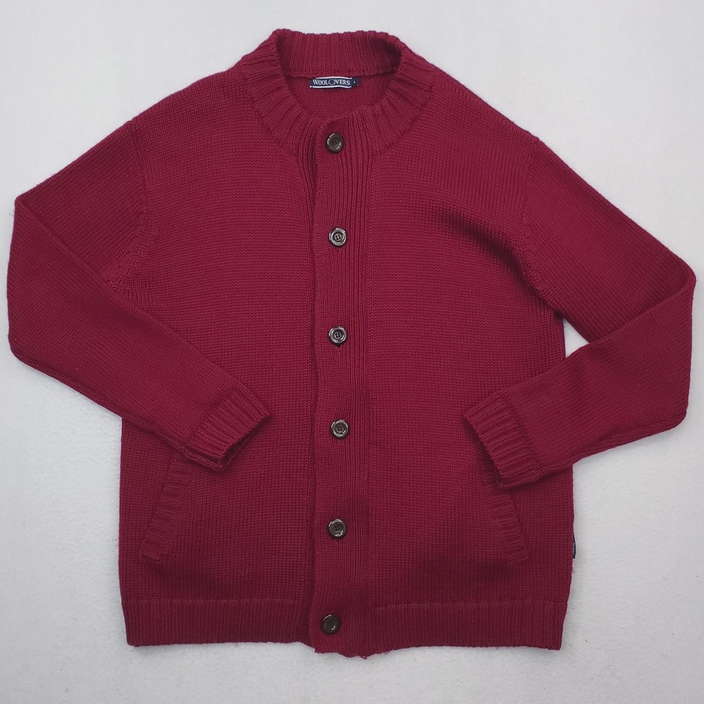 Woolovers Sweater Mens Large Red British Wool Cardigan Button Front Heavyweight